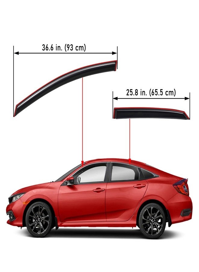 Lightronic واقي نافذة تهوية السيارة لايترونيك فائق المتانة، يُثبّت داخل قناة التهوية، يناسب سيارات هوندا سيفيك سيدان موديلات 2016-2021، واقي من المطر والأشعة فوق البنفسجية، عاكس هواء أصلي، سهل التركيب بدون حفر، لون دخاني داكن، 4 قطع - Image 2